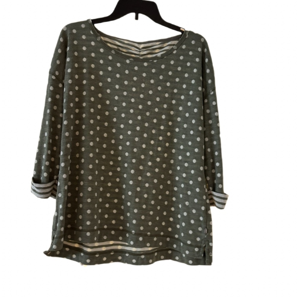 T by Talbots Olive Green Polka Dot Stripe Trim Top – XL Petite